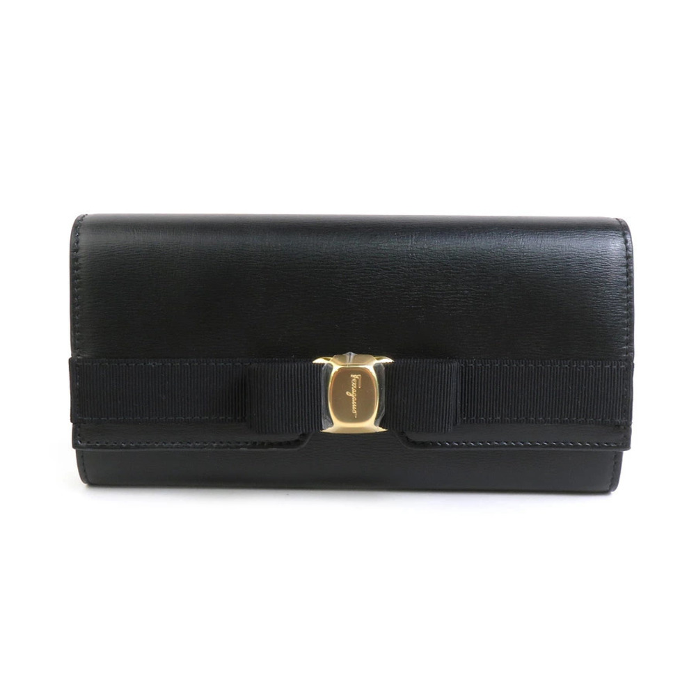Salvatore Ferragamo long wallet Vara rion leather black